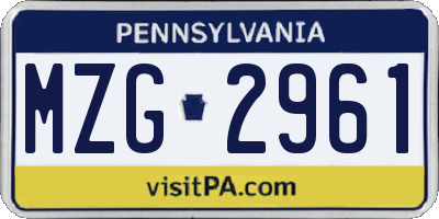 PA license plate MZG2961