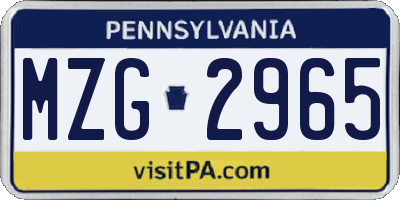 PA license plate MZG2965