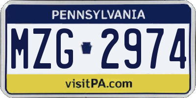 PA license plate MZG2974