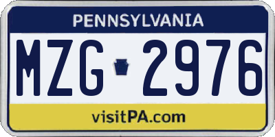 PA license plate MZG2976