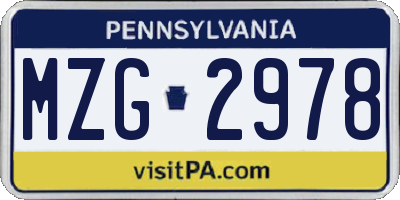 PA license plate MZG2978