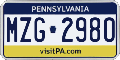 PA license plate MZG2980