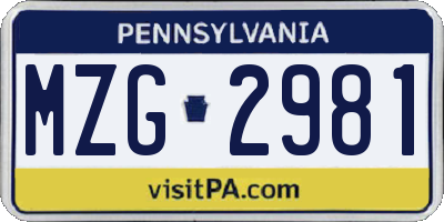 PA license plate MZG2981