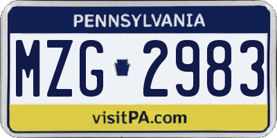 PA license plate MZG2983