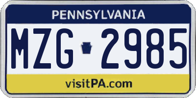 PA license plate MZG2985