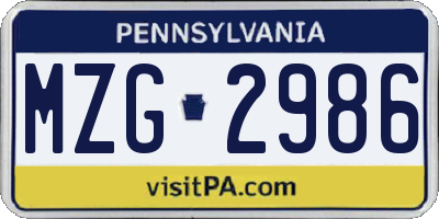 PA license plate MZG2986