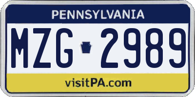 PA license plate MZG2989