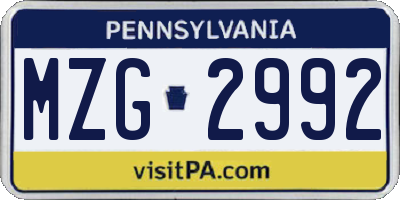PA license plate MZG2992