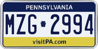 PA license plate MZG2994