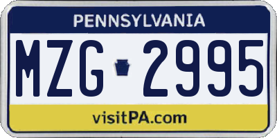 PA license plate MZG2995