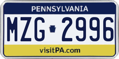 PA license plate MZG2996