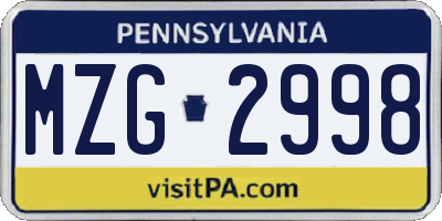 PA license plate MZG2998