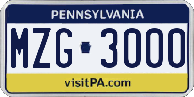 PA license plate MZG3000