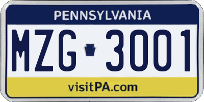 PA license plate MZG3001