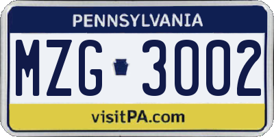 PA license plate MZG3002