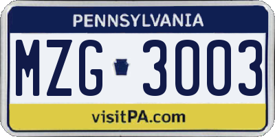 PA license plate MZG3003