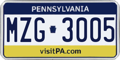 PA license plate MZG3005
