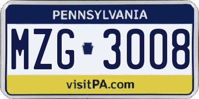 PA license plate MZG3008