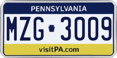 PA license plate MZG3009