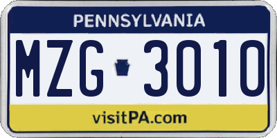 PA license plate MZG3010
