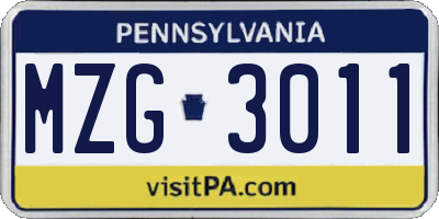 PA license plate MZG3011