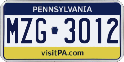 PA license plate MZG3012