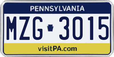 PA license plate MZG3015