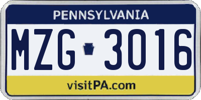 PA license plate MZG3016