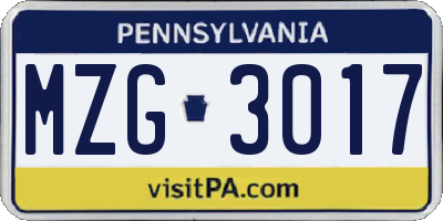 PA license plate MZG3017