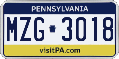 PA license plate MZG3018