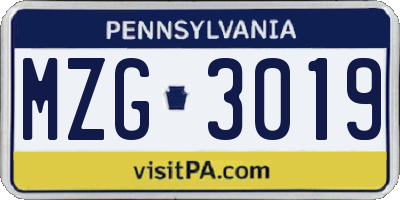 PA license plate MZG3019