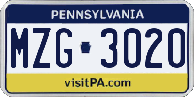 PA license plate MZG3020