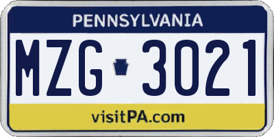 PA license plate MZG3021