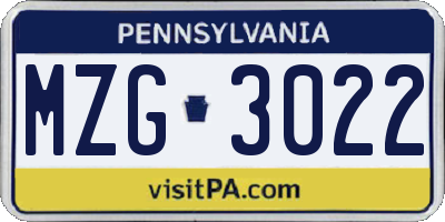 PA license plate MZG3022
