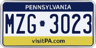 PA license plate MZG3023