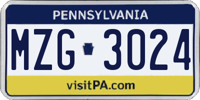 PA license plate MZG3024