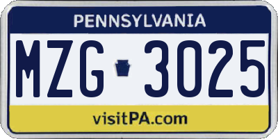 PA license plate MZG3025