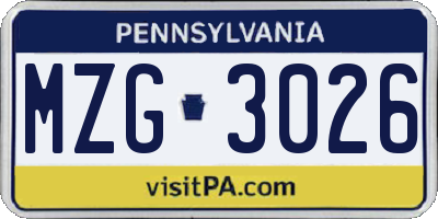 PA license plate MZG3026