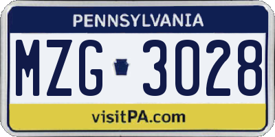 PA license plate MZG3028