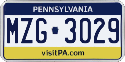 PA license plate MZG3029