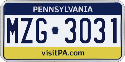PA license plate MZG3031