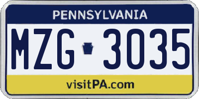PA license plate MZG3035