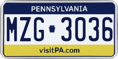 PA license plate MZG3036