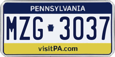 PA license plate MZG3037