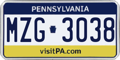 PA license plate MZG3038