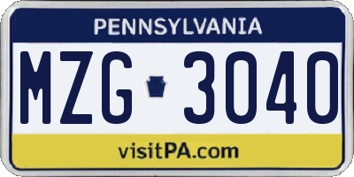 PA license plate MZG3040