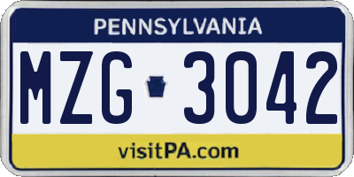 PA license plate MZG3042