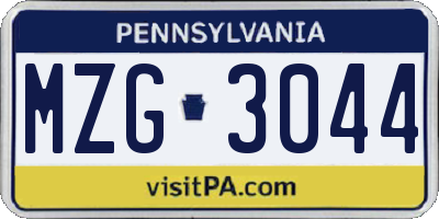 PA license plate MZG3044