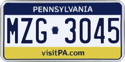 PA license plate MZG3045