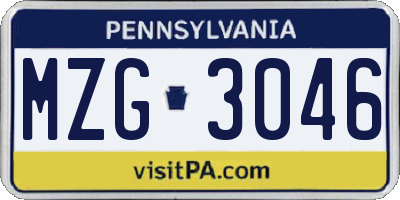 PA license plate MZG3046